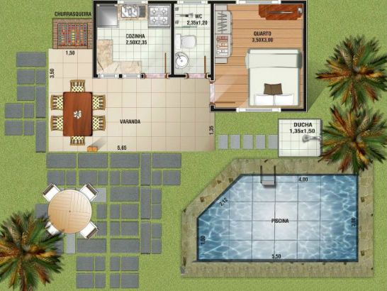 planta de casa moderna com piscina