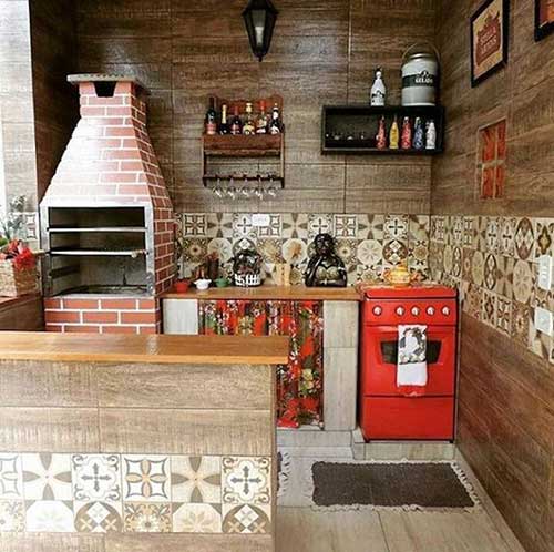 cozinha rústica vermelha