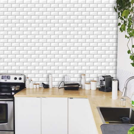 Papel de parede para cozinha com estampa de azulejo metro white.
