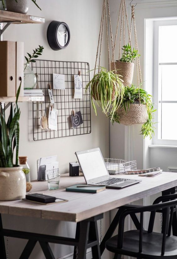 home office com plantas suspensa