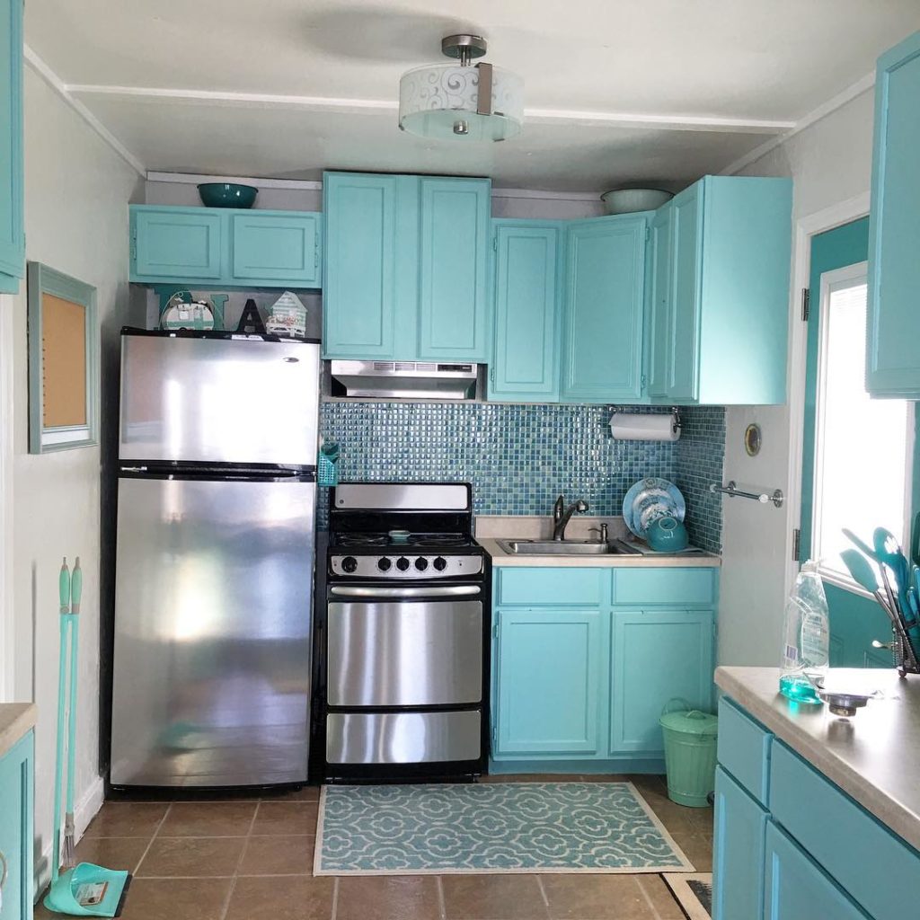 cozinha única cor azul claro