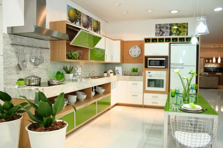 cozinha em verde e branco