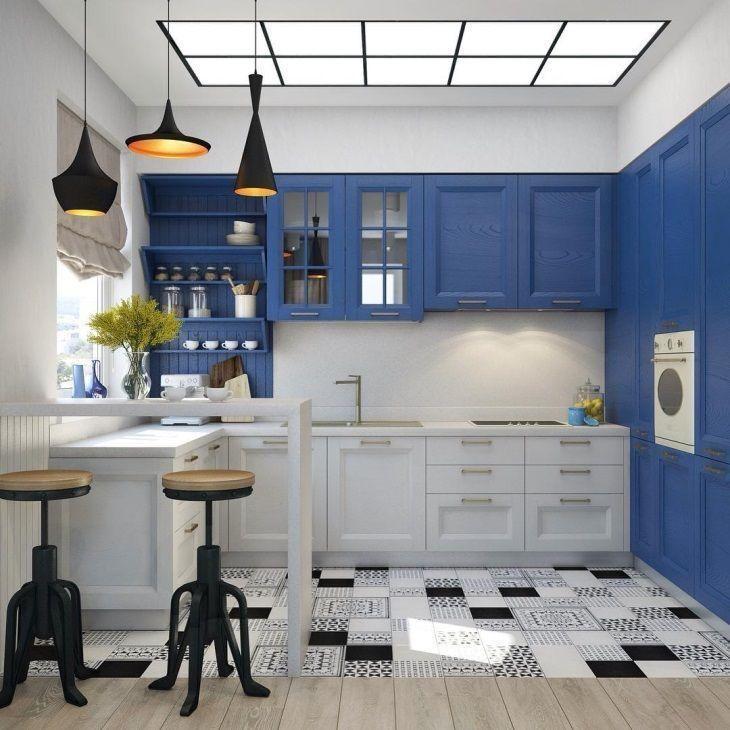 cozinha azul e branca