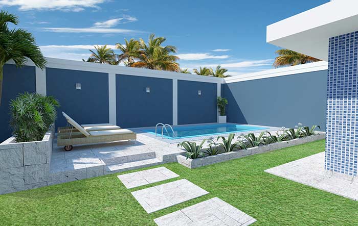muro azul da piscina