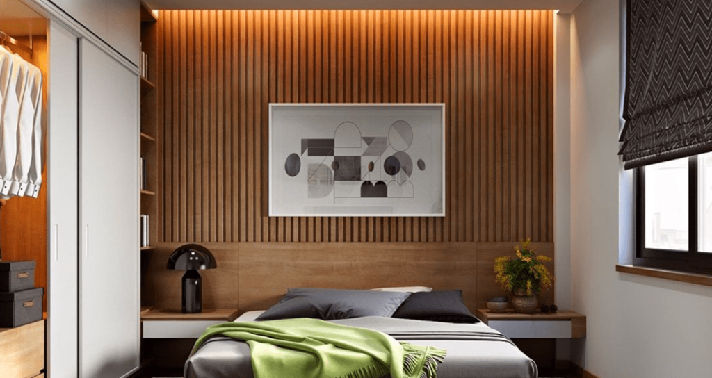 quarto decorado com madeira