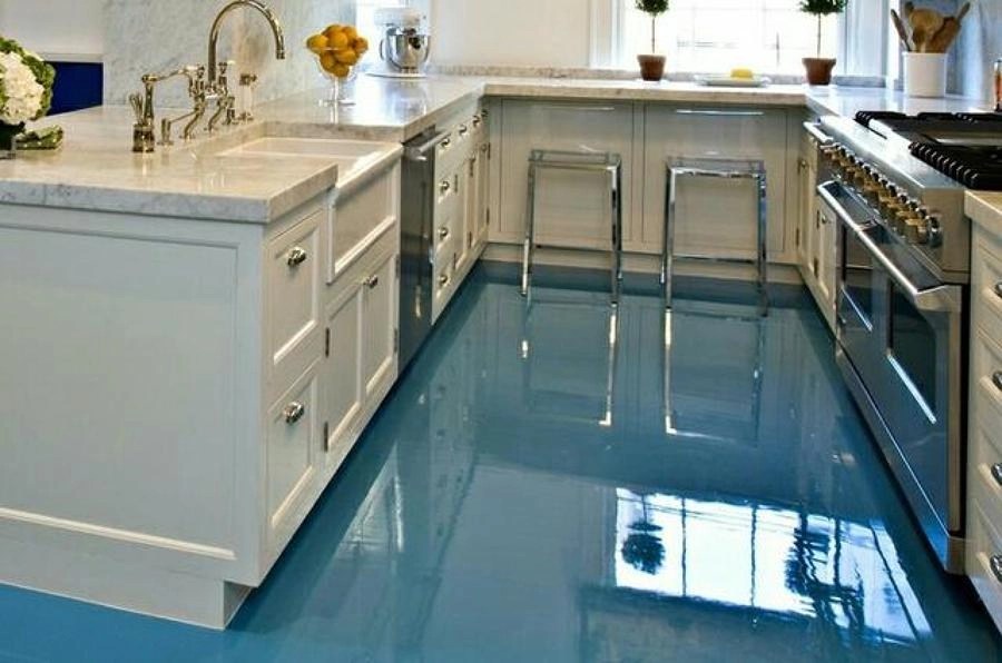piso azul para cozinha